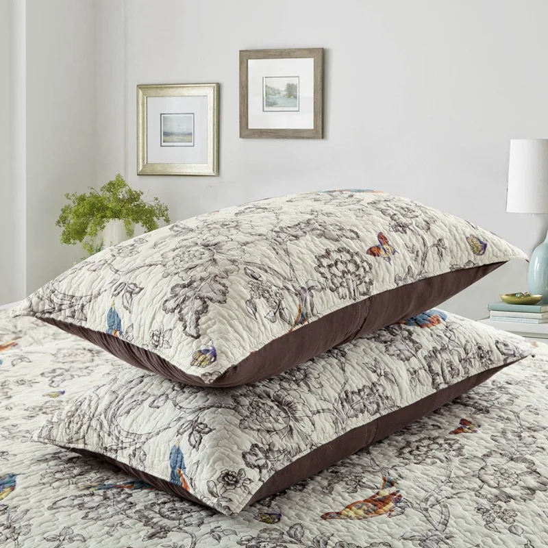 

Quality Cotton Bedspread on the Bed Quilt Set 3pcs Pastoral Print Coverlet Quilted Bed Cover Pillowcase King Queen Size Blanket