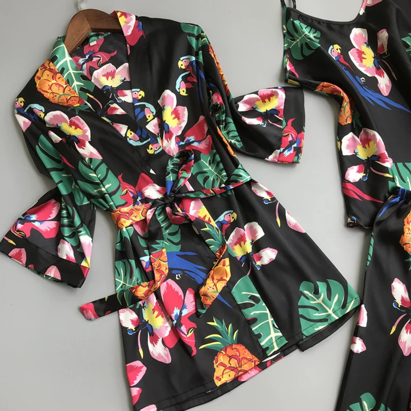 BZEL Sleepwear 3 Pieces Pyjama Set Women Autumn Winter Sexy Pajama Sets Sleep Suits Floral Nightwear Gift Home Clothes Homewear
