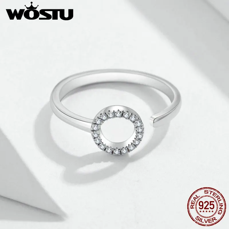 WOSTU модные круглые кольца, 925 пробы, серебряное регулируемое циркониевое кольцо для женщин, обручальное ювелирное изделие CQR545