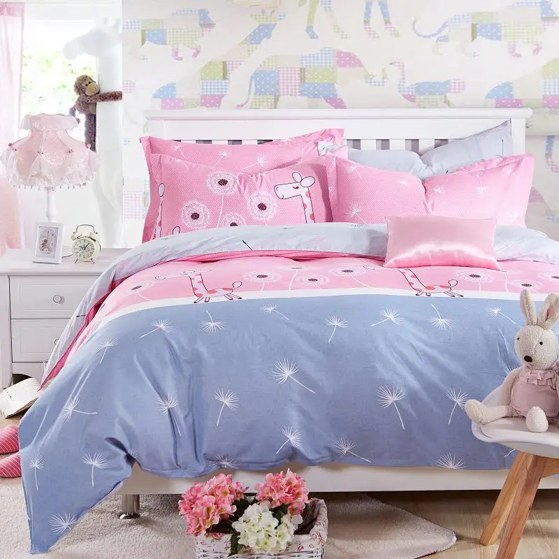 Fashion Flowers Printing Blue Bedding Set Pink Linen Cotton Bed Sheet Home Comfortable Bedspread Duvet Cover Summer | Дом и сад