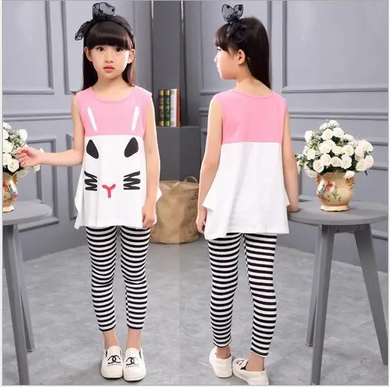 Костюмы для девочек 2018 новый без рукавов летний комплект Повседневная хлопковая