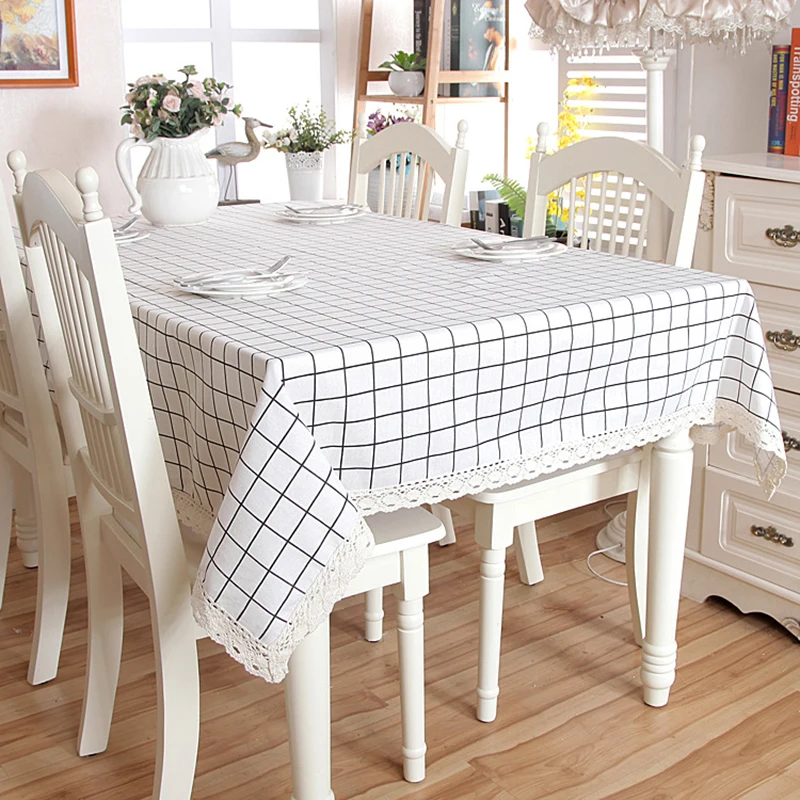 Скатерть прямоугольная/квадратная из хлопка и льна с кружевными краями | Дом сад