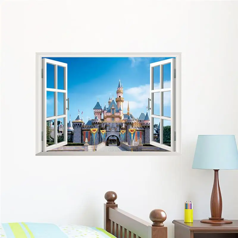 Disney фантастический Замок принцессы 3D поддельные окна наклейки на стену для авто