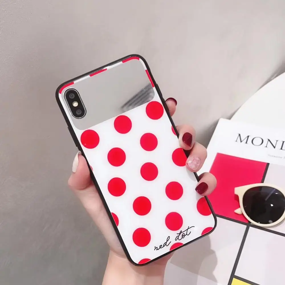 Модный чехол с закаленным стеклом и красными точками для iPhone X XS Max Xr Hard Capa Fundas 8 7 6S Plus Makeup Mirror Casel.