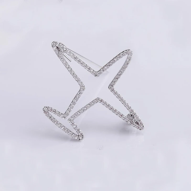 

Unisex Rhinestone Hollow Out Plane Brooch Pin Airplane Accessories Gift For Women Men Jewelry