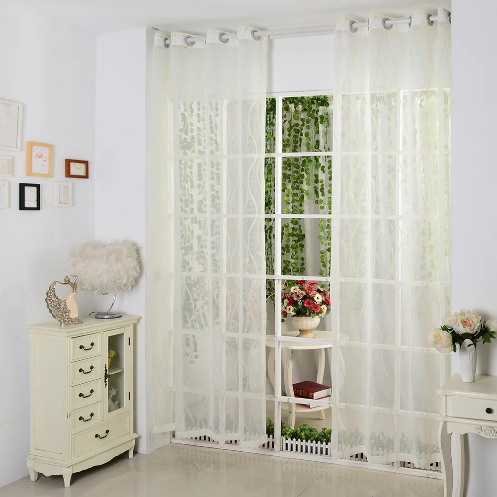 Занавес окна желтый и зеленый в полоску тюль ткань жаккард гостиная для штор