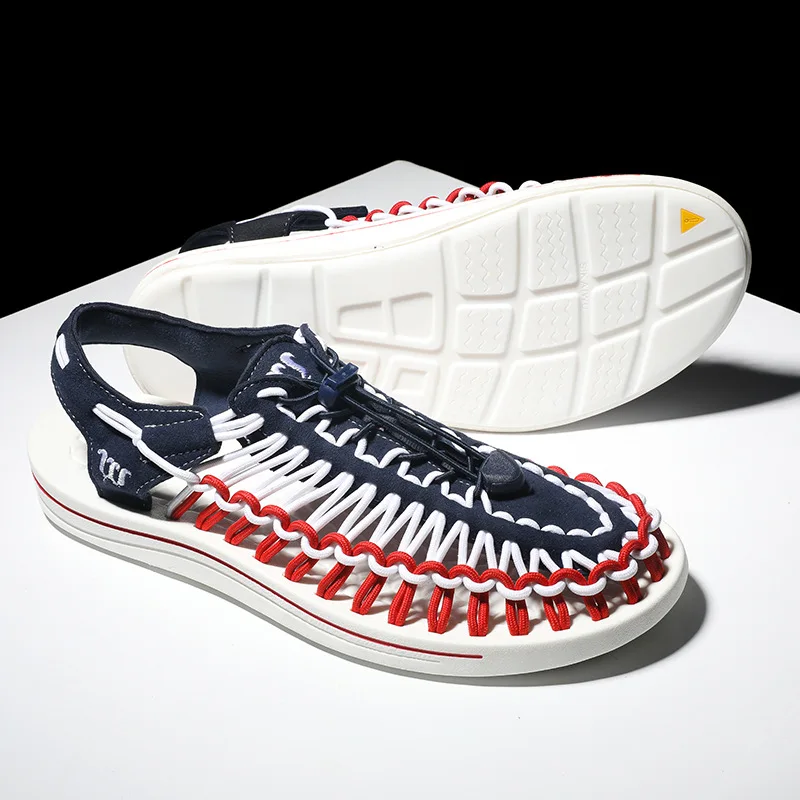 2019 Мужская Ручная работа трикотажная пляжная обувь дышащая Вьетнамки свободный