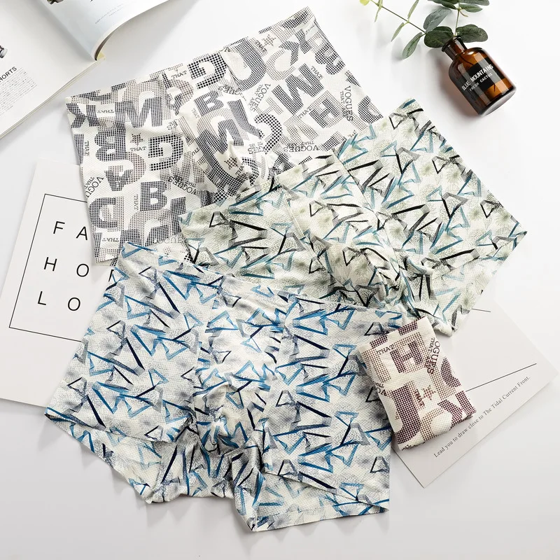

High Quality Youth Trend Printing Colorfast Cool Refused Stuffiness Men Underwear Ice Silk Breathable Seamless Mesh Boxers