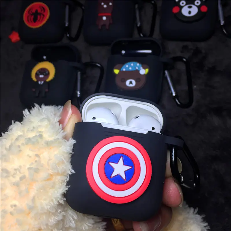 Силиконовый чехол с изображением медведя Кумамото для Apple Airpods, Капитан Америка, Человек-паук, чехол для наушников, новинка, Air Pods, 2 аксессуары