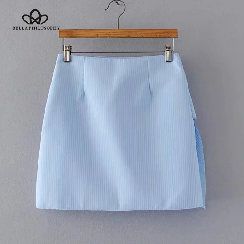 Синие юбки Bella Philosophy 2018 с двойными полосками и оборками|blue skirt|skirt skirtblue striped skirt |