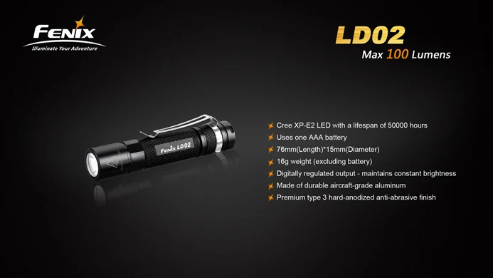 Черный светодиодный фонарик Fenix LD02 Cree XP E2 AAA|aaa led flashlight|led flashlighta flashlight |