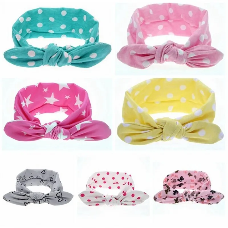 Yundfly New Fashion Children Cute Dot Heart Star Cotton Newborn Bow Headband Elastic Girls Headwraps Hair Accessories Headdress