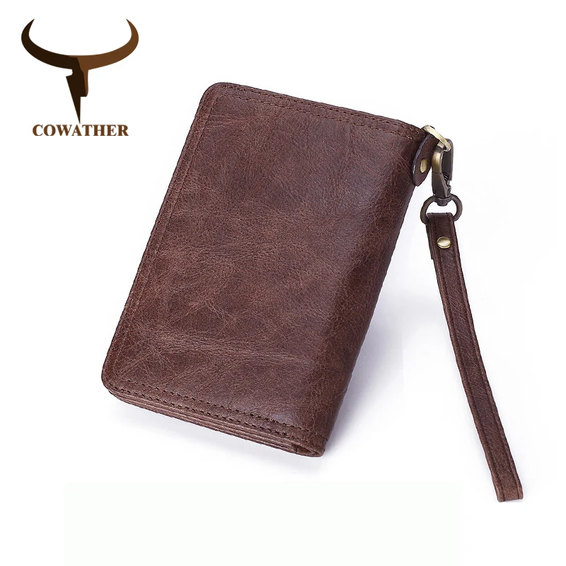 COWATHER 2019 New arrival first layer cowhide men wallet high quality brand design short purse for carteira free shippipping | Багаж и