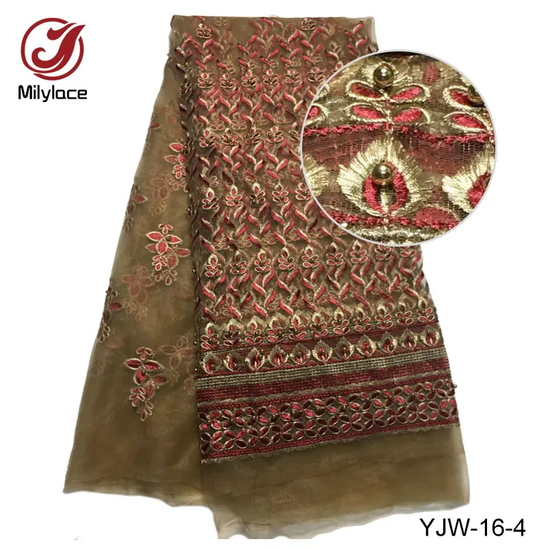 New coming embroidery lace fabric with stones high quality african nigerian tulle net for dress YJW-16 | Дом и сад
