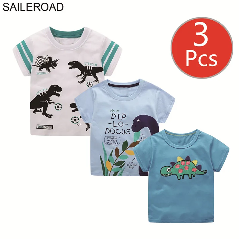 SAILEROAD 3 шт. Динозавров Детские футболки с принтом животных Детская одежда Лето