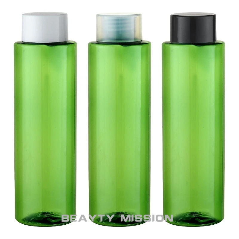 

BEAUTY MISSION 24 Pcs/Lot 250ML Green Screw Cap Bottle, Empty Plastic Cosmetic Lotion Container With Double Layer Cover