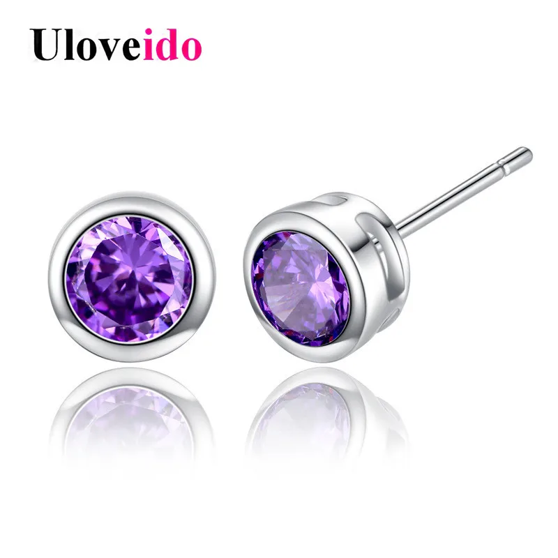 Серьги Uloveido с фиолетовыми кристаллами для женщин серьги камнями круглые