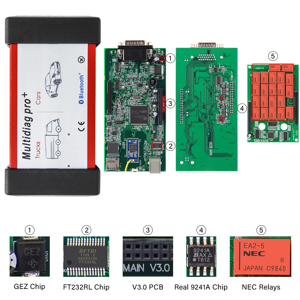 OBD2 Multidiag Pro+ с OBDII Bluetooth двойная плата Pro Plus Bluetooth 2016R1,1 бесплатно Keygen 9421A полный автомобиль/Грузовик Кабели