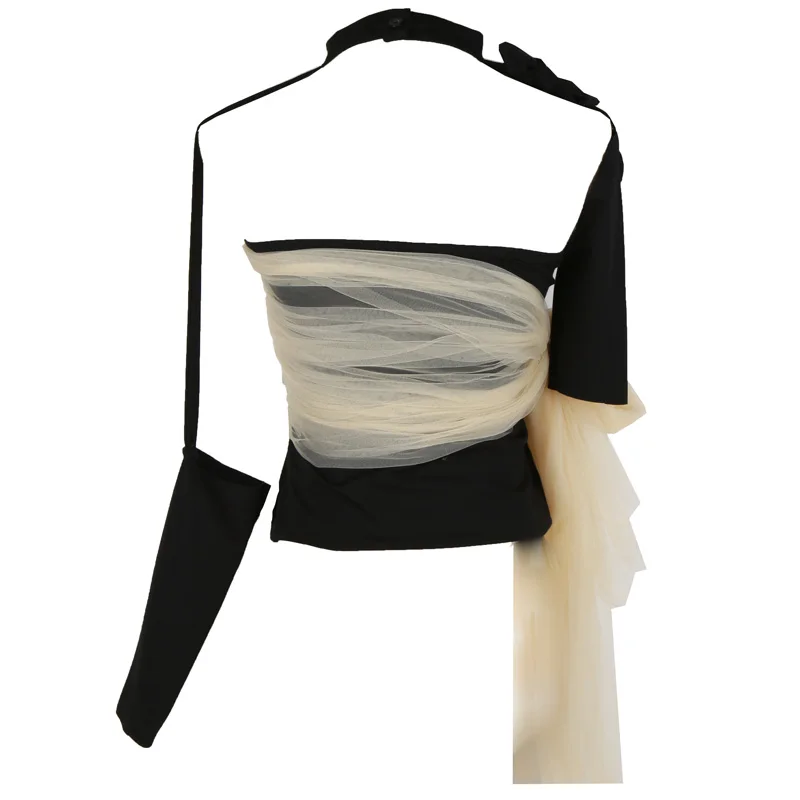 GetSpring женская футболка с лентой Бандаж вырезами Лоскутная Асимметричные