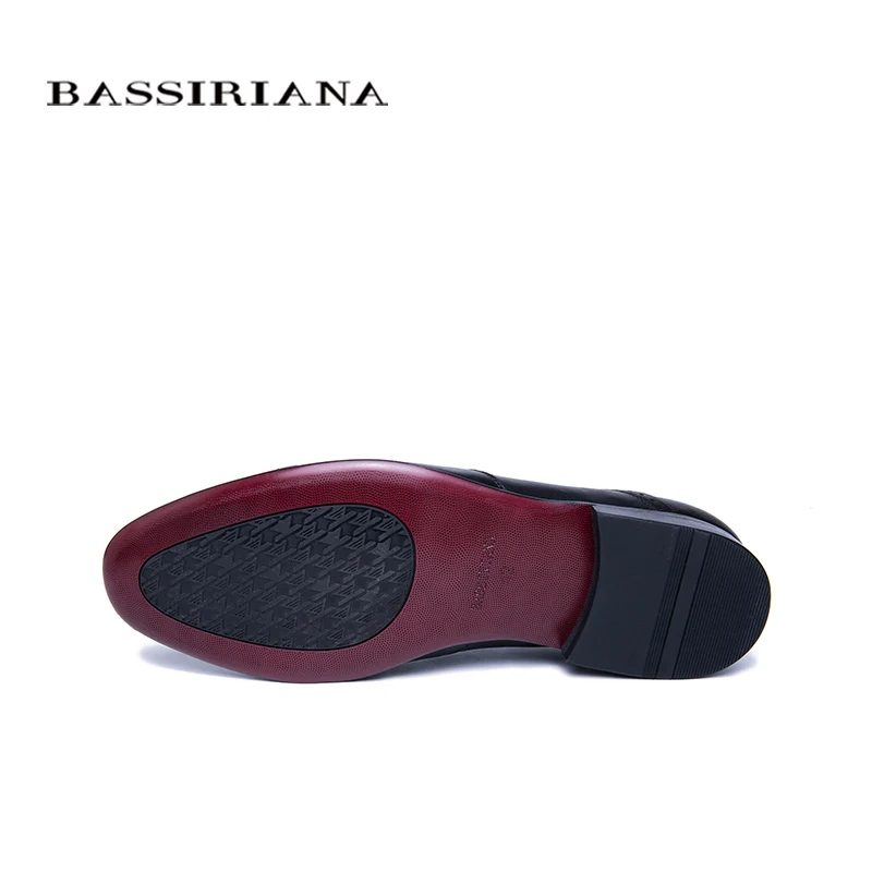 BASSIRIANA/Новинка года; деловая обувь из натуральной кожи; Мужская официальная обувь; сезон весна-осень; Цвет Черный; размеры 39-45; русский размер; ручная работа