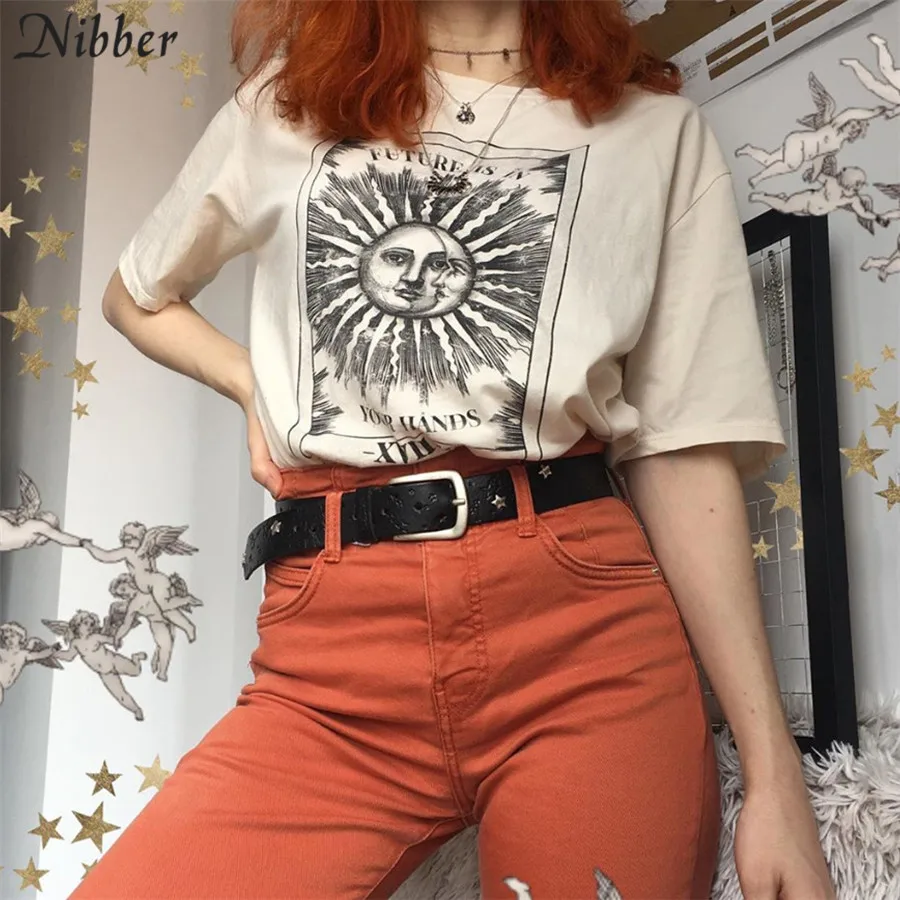 Женская свободная футболка Nibber Harajuku Повседневная тонкая хлопковая Футболка с