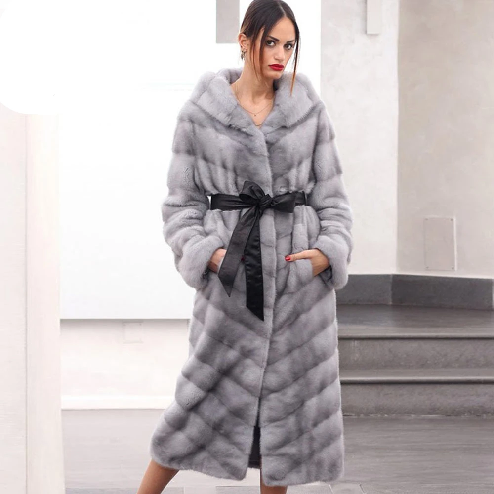 TOPFUR Winter Real Fur Customized Real Fur Jacket Women Natural Real Mink Fur Coats With Belt Full Sleeves Coat With Hood