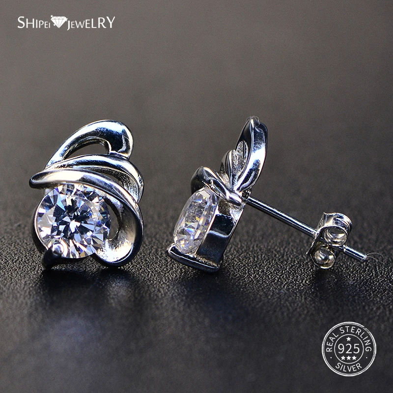 Женские серьги гвоздики из 100% стерлингового серебра 925 пробы Shipei круглые