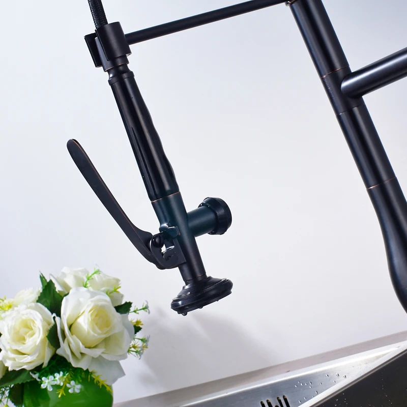 Вытяжной пружинный кухонный кран на палубе черные краны для горячей и холодной