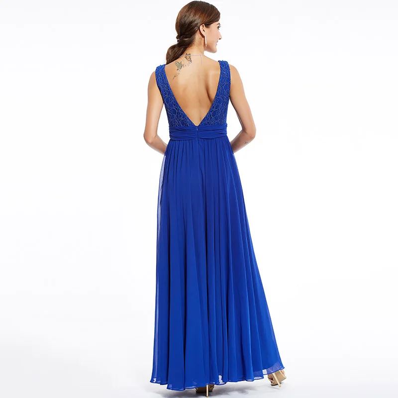 Длинное вечернее платье Tanpell Королевского синего цвета в пол без рукавов с