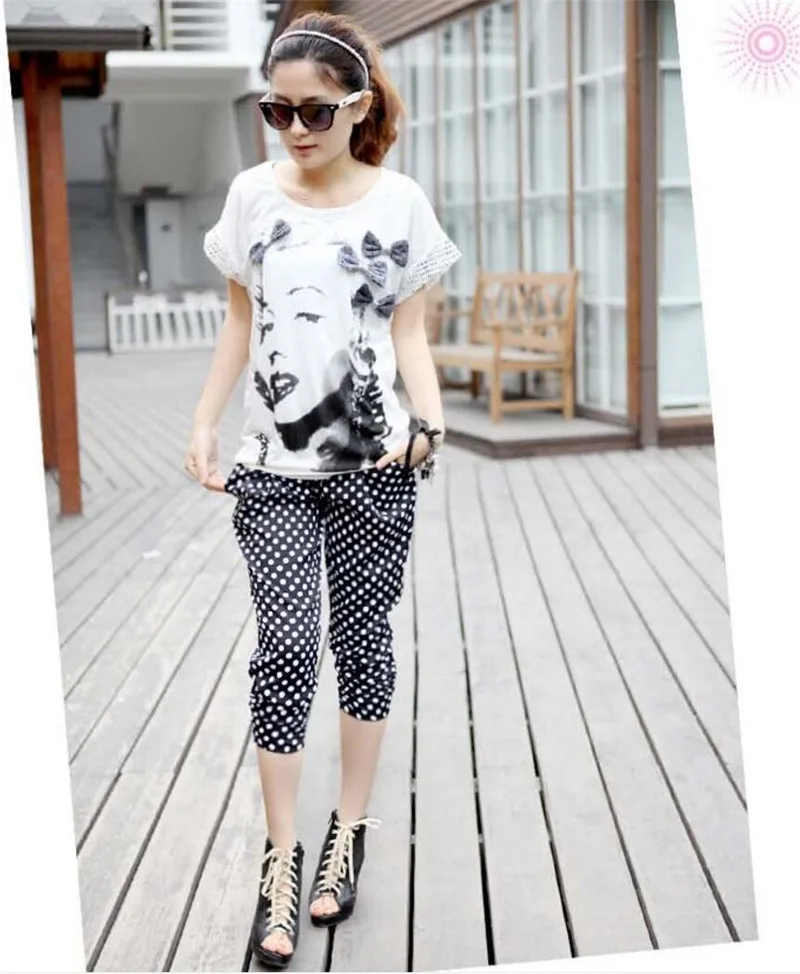 Модные укороченные штаны для беременных женщин шорты в горошек шаровары больших