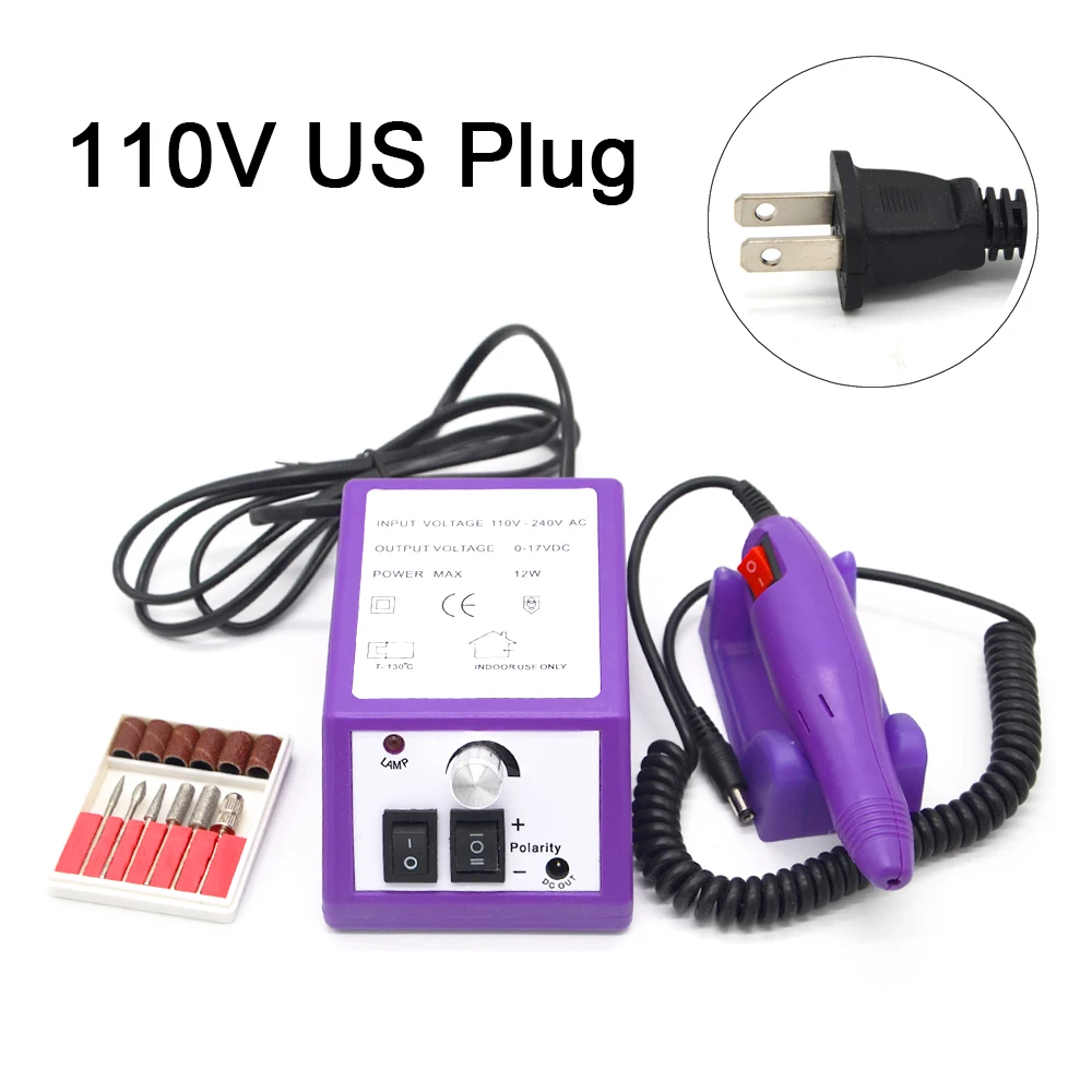 110V US plug Электрический сверло ногтя маникюрный набор ногтей Педикюр Pen машина Комплект ногтей сверла розового и серого маникюр ногтей машина - Цвет: 110V US plug