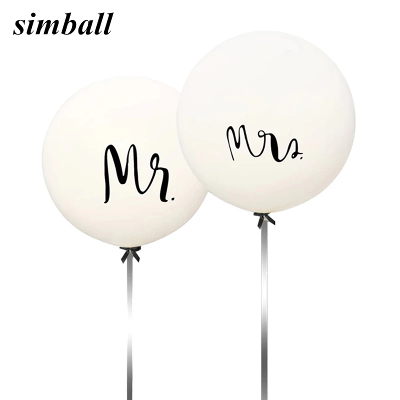 

2pcs/lot Good Quality 36inch Round White Print Mr&Mrs Latex Balloon Valentine's Day Air Globos Happy Wedding Decoration Supplies