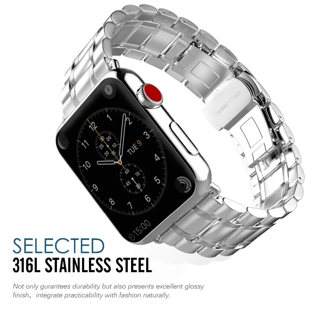 Ремешок из нержавеющей стали для Apple watch 3 2 1 42 мм 38 Iwatch Link Браслет ремешок Бабочка
