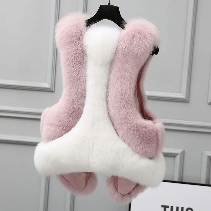 Модное зимнее пальто из искусственного лисьего меха жилет без рукавов с