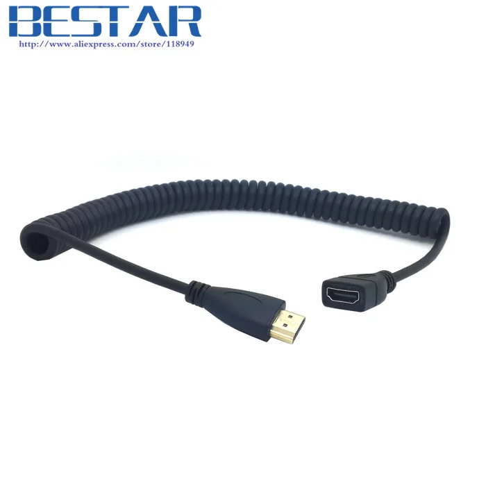 Черный HDMI штекер-HDMI разъем эластичный пружинный видео удлинитель 1 2 м 4 фута для
