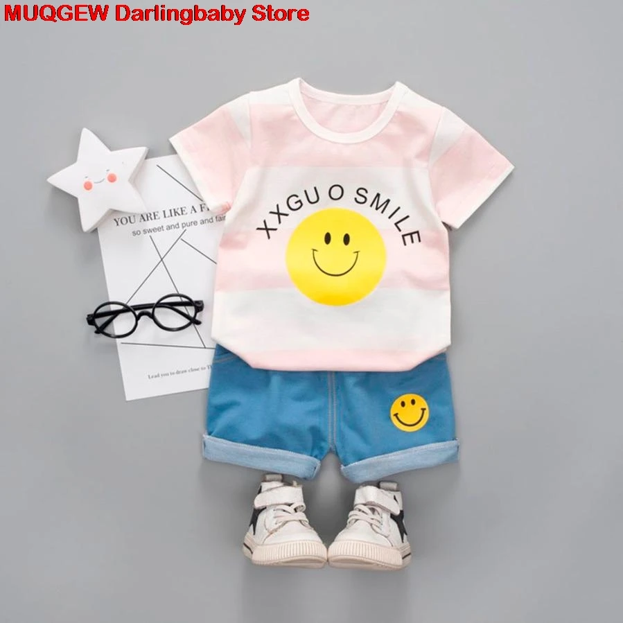 Kids Clothes Girls Smile Letter Printed Summer Top T-shirt Shorts Pants Set Boys Fashion Cool Children Clothing | Детская одежда и