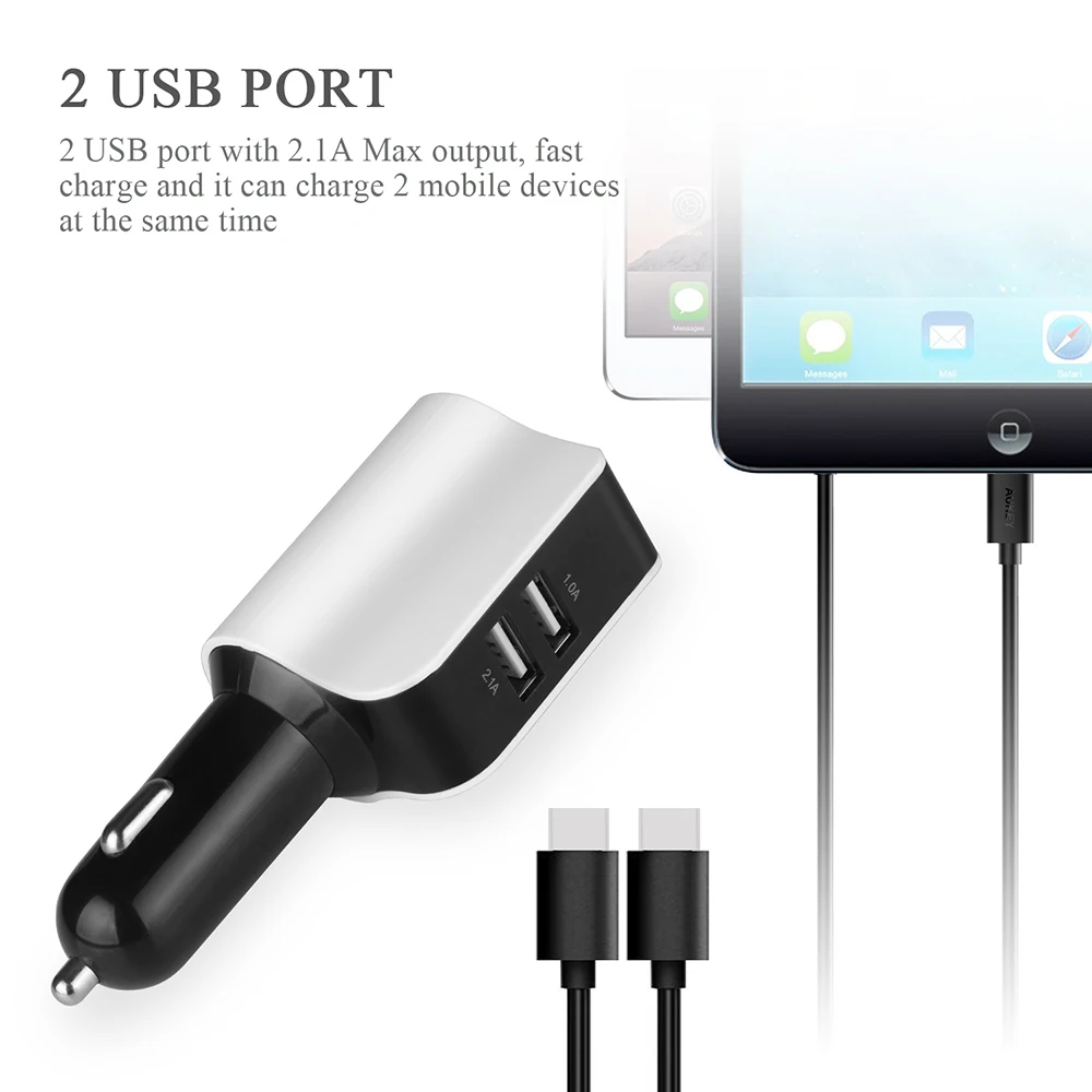 Powstro 2.1A Car Charger Mobile Phone Adapter with LED Screen Cigarette Lighter 2-Port USB Car-Charger For iPhone Samsung Huawei | Мобильные