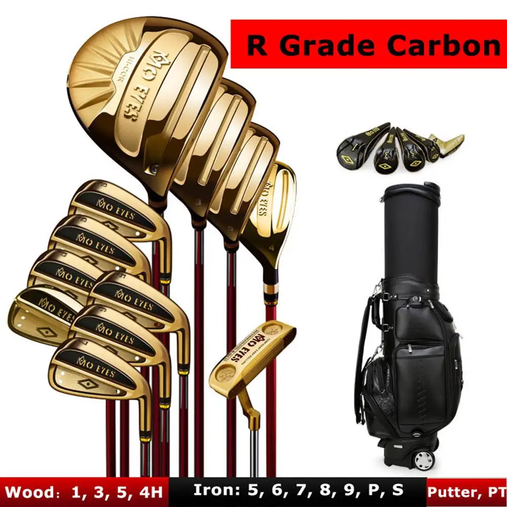 Gold Carbon R Grade Mo Eyes 12 шт./компл. полный титановый сплав клюшка для гольфа набор с сумкой - Цвет: Gold Carbon R Grade