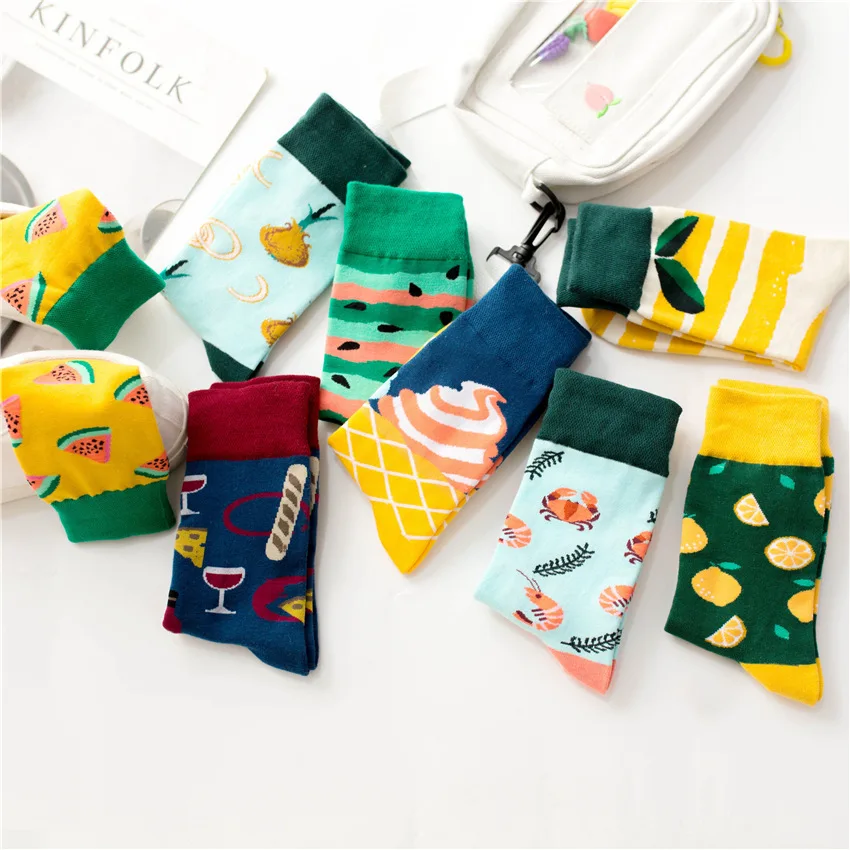 New Unisex Men Women Art Painting Fruit Socks Cotton Fashion Socks Winter Warm Crew Socks Harajuku Funny Socks Cute High Hosiery