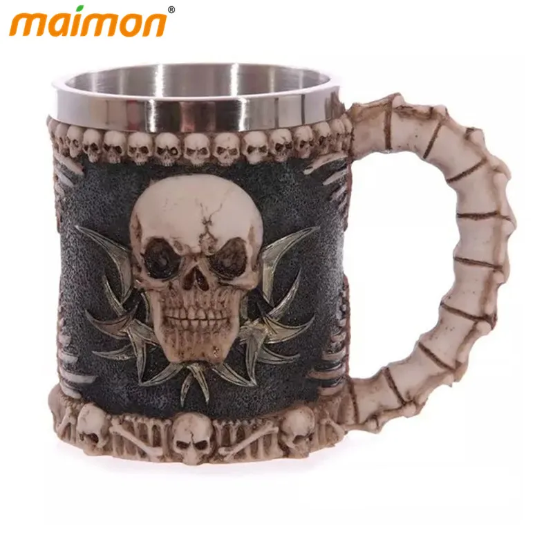 Персонализированные двойные стенки из нержавеющей стали 3D череп кружки кофейная