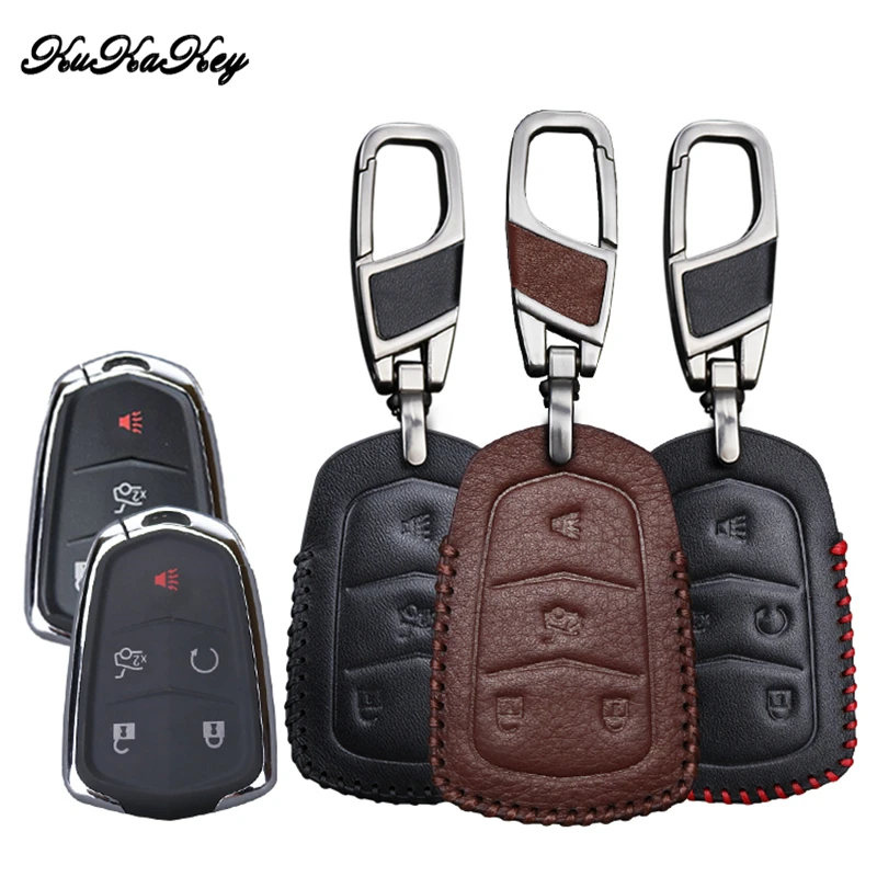 

Leather Car Key Case Cover For Cadillac CTS ATS 28T CTS-V Coupe SRX Escalade ESV Smart Remote Car Protection Shell Accessories
