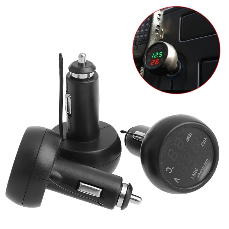 3in1 Car Auto Digital LED Thermometer USB Charger Cigarette Voltmeter RGN | Volt Meters
