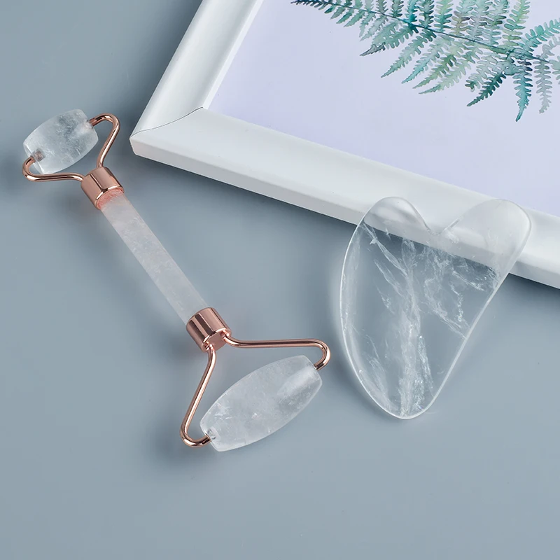 Рок Кварцевый ролик Gua Sha Jade массажный набор Acupuntura терапия задняя головка для ног скребок для подтяжки лица натуральный кристалл каменный массажер