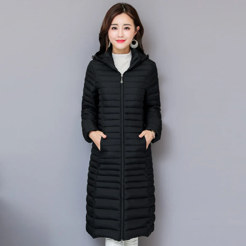 2019 Повседневная зимняя куртка женская с капюшоном Длинная стеганая верхняя