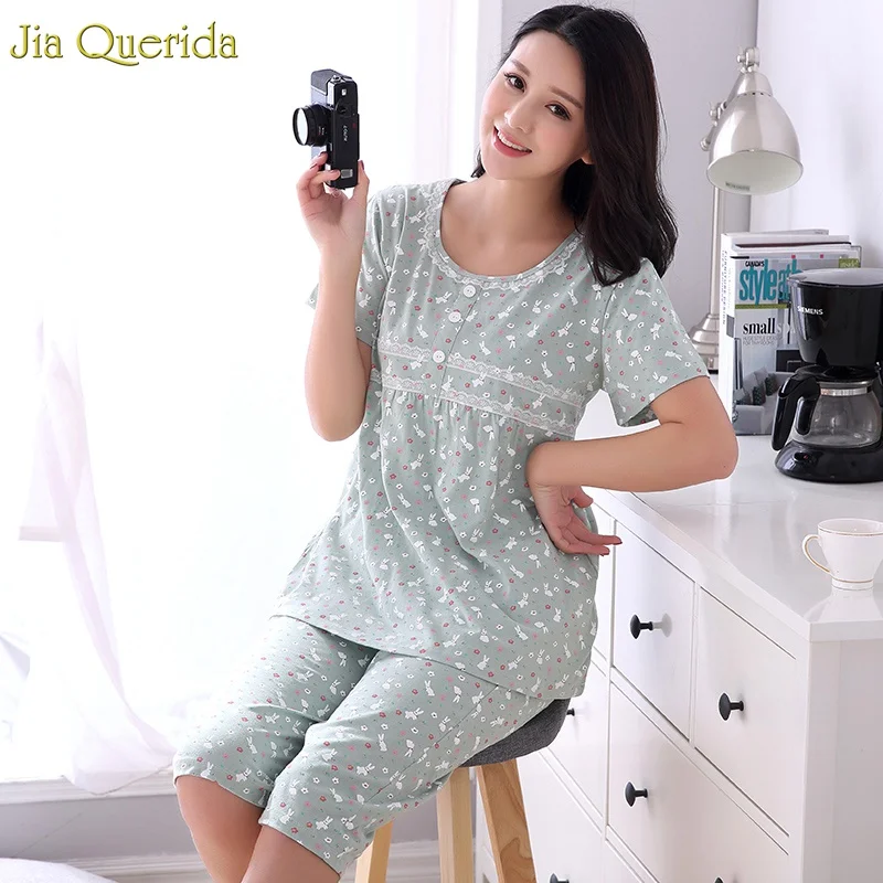 Женская пижама 100% хлопок 2019 летние шорты для женщин принт кролика цветочный