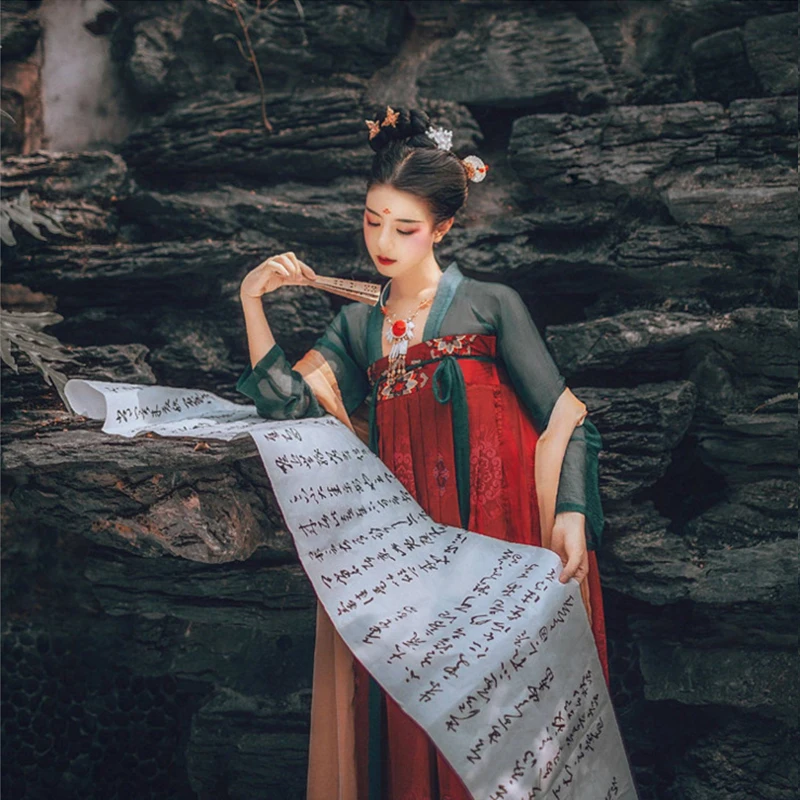 

Fairyism Hanfu Tang Dynasty Red Hanfu Ancient Chinese Costume Improved Style For Women Clothing Folk Dance Stage Costumes BL1194