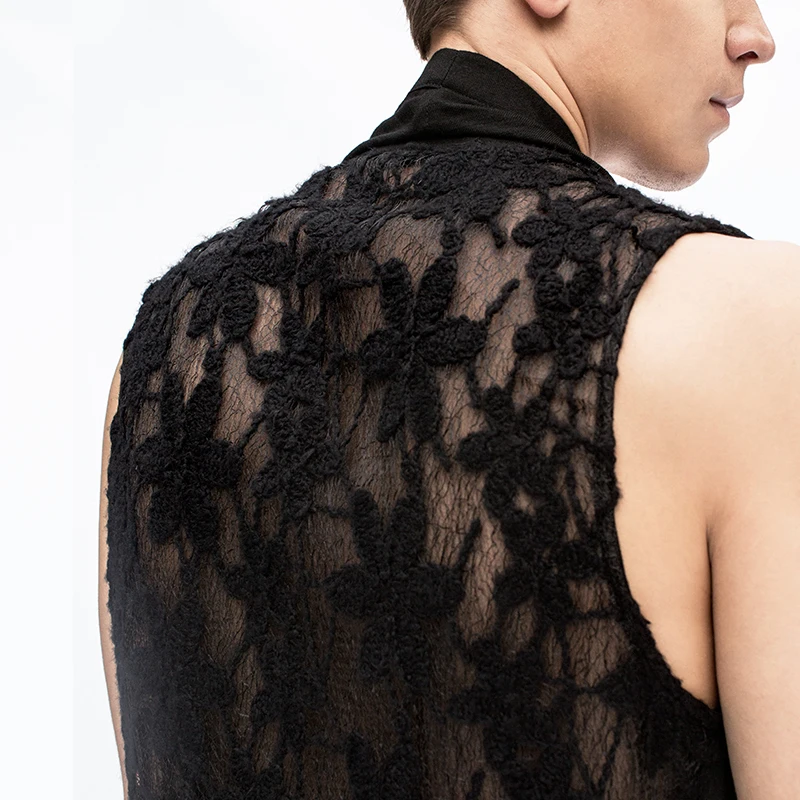 

2017 menIndependent men's clothing summer lace no button thin vest outerwear The singer's clothing M-XXL