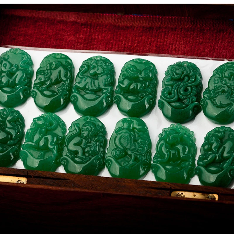 

12 Chinese Zodiac Natural Jades Stone Pendant 12pcs/lot Burma Jades Carving Pendants For Necklace Jewelry Making Accessories
