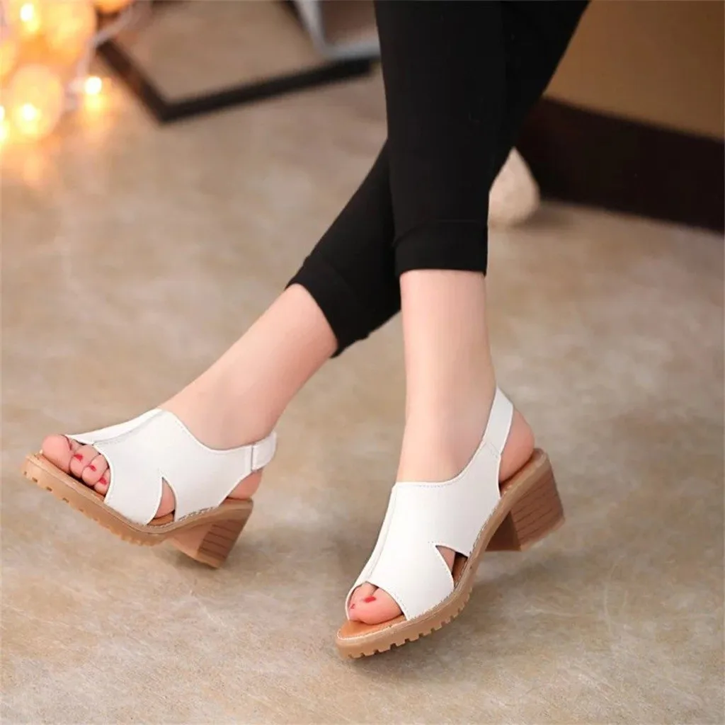 Fashion Womens open toe heels sandals Summer Skid-proof Thick Peep sandal Hoop&ampLoop Leisure Sandals #G5 | Обувь