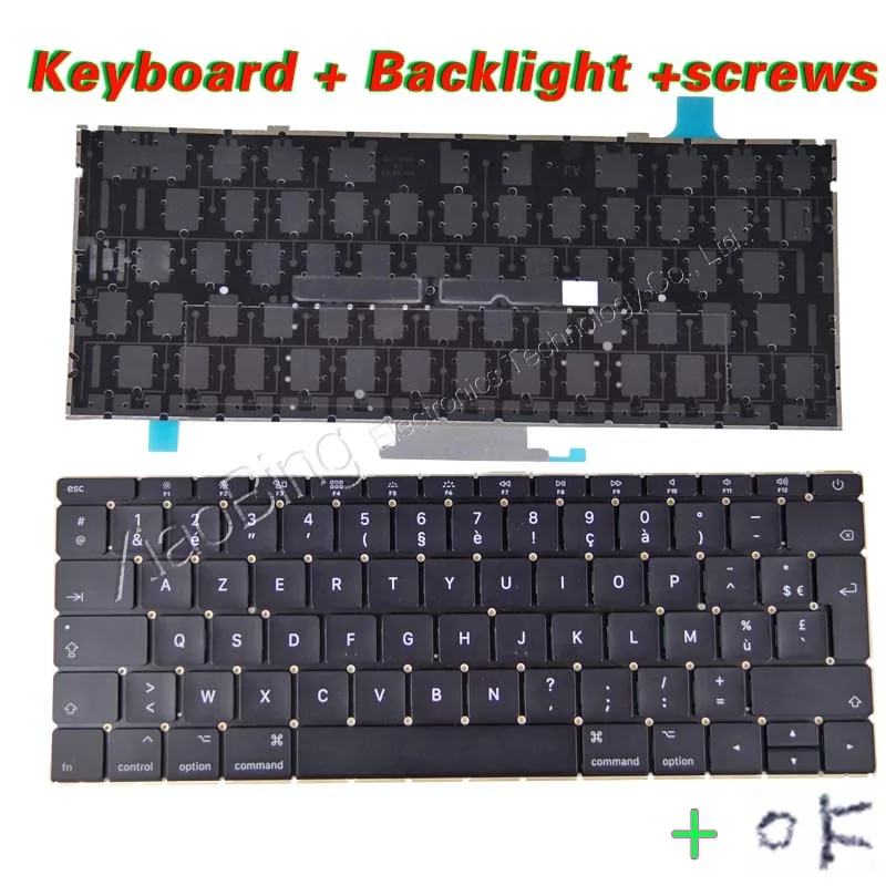 Ноутбук A1534 Французская клавиатура с подсветкой+ винты для Macbook 1" A1534 FR AZERTY Франция клавиатура год - Цвет: Черный